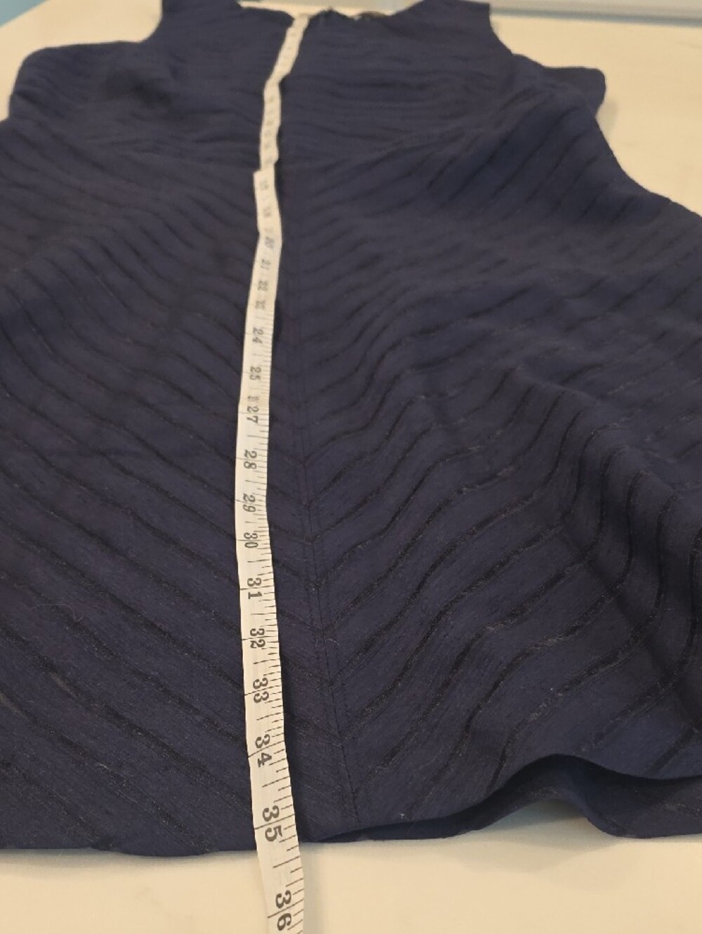 Navy Subtle Striped Fit-and-Flare Sleeveless Dress - Classic Everyday Style - Picture 11 of 12